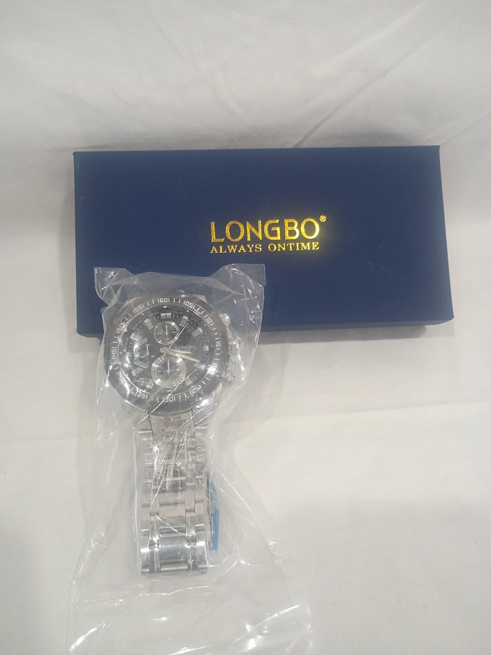 LONGBO Men's Stainless Steel Chronograph Watch in Silver and Black